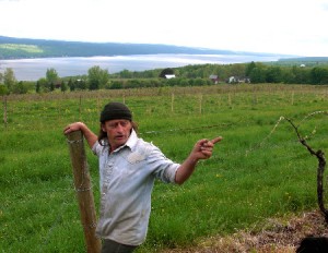 Sam Argetsinger shows his riesling vines at his Finger Lakes winery.