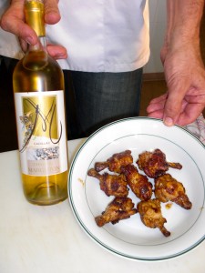 Spicy chicken wings with sweet Bordeaux.