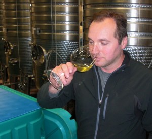 Winemaker Lipinski trying the Chardonnay.